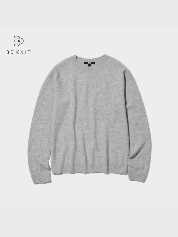 3D KNIT CASHMERE LONG SLEEVE CREW NECK SWEATER