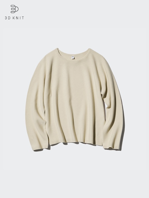 3D Knit Cotton Crew Neck Sweater