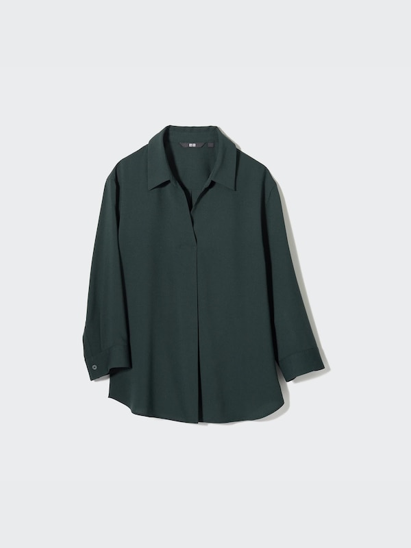 Rayon Skipper Collar 3/4-Sleeve Blouse
