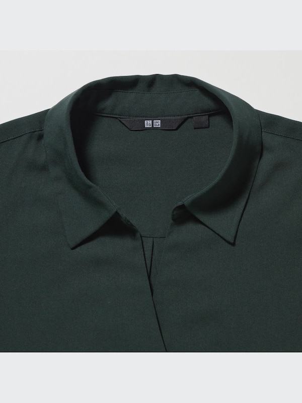 Rayon Skipper Collar 3/4-Sleeve Blouse