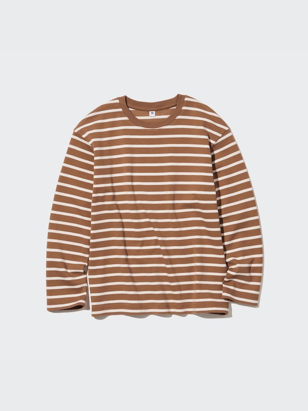 Soft Brushed Striped Crew Neck Long-Sleeve T-Shirt
