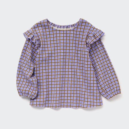 Toddler Ribbed Checked Crew Neck Long Sleeved T-Shirt