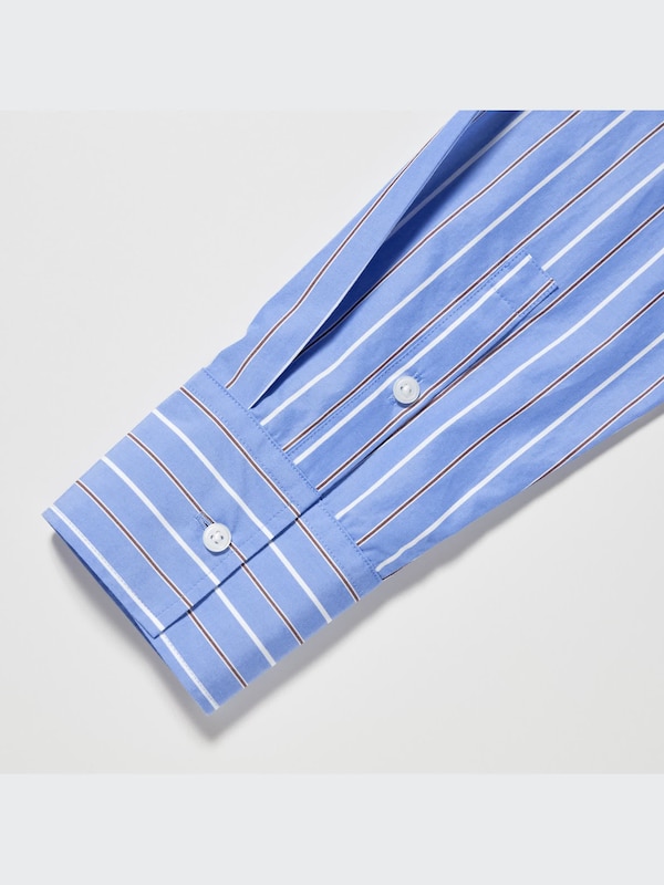 Striped Cotton Long-Sleeve Long Shirt Dress