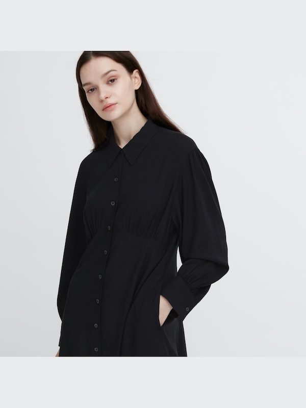 V-Neck Long-Sleeve Mini Shirt Dress