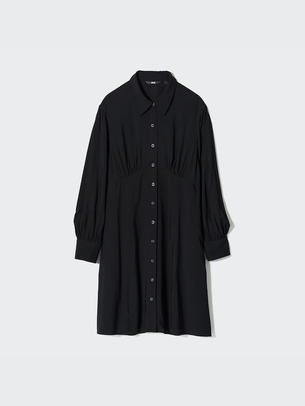 V-Neck Long-Sleeve Mini Shirt Dress