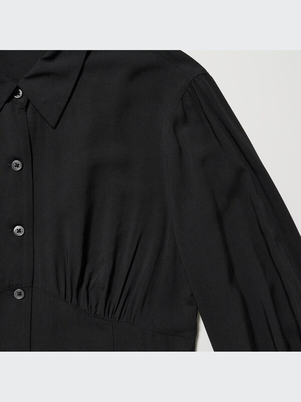 V-Neck Long-Sleeve Mini Shirt Dress