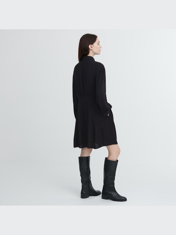 V-Neck Long-Sleeve Mini Shirt Dress