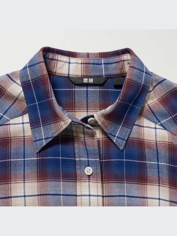 Soft Brushed Checked Long-Sleeve Shirt Dress
