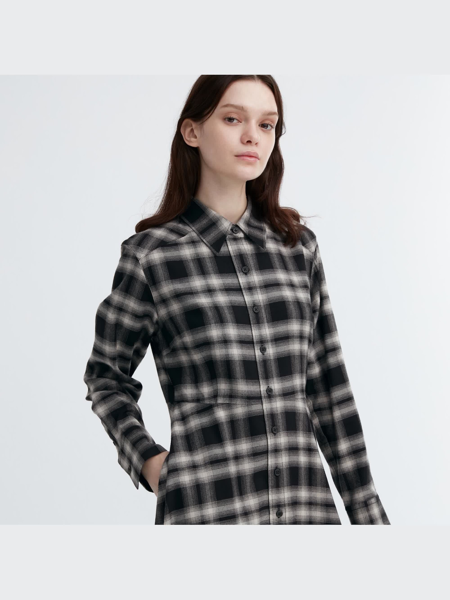 Soft Brushed Checked Long-Sleeve Shirt Dress | UNIQLO US