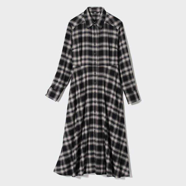 Soft Brushed Checked LongSleeve Shirt Dress UNIQLO US
