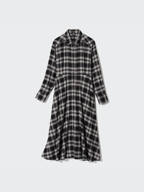 Soft Brushed Checked Long-Sleeve Shirt Dress