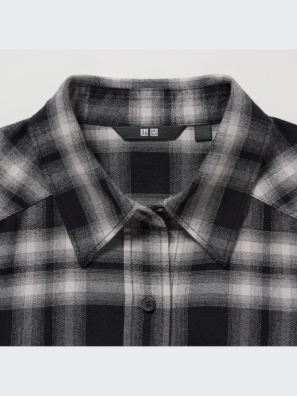 Soft Brushed Checked Long-Sleeve Shirt Dress