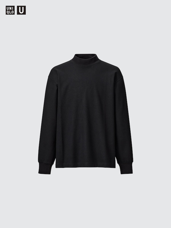 Brushed Jersey Mock Neck Long-Sleeve T-Shirt