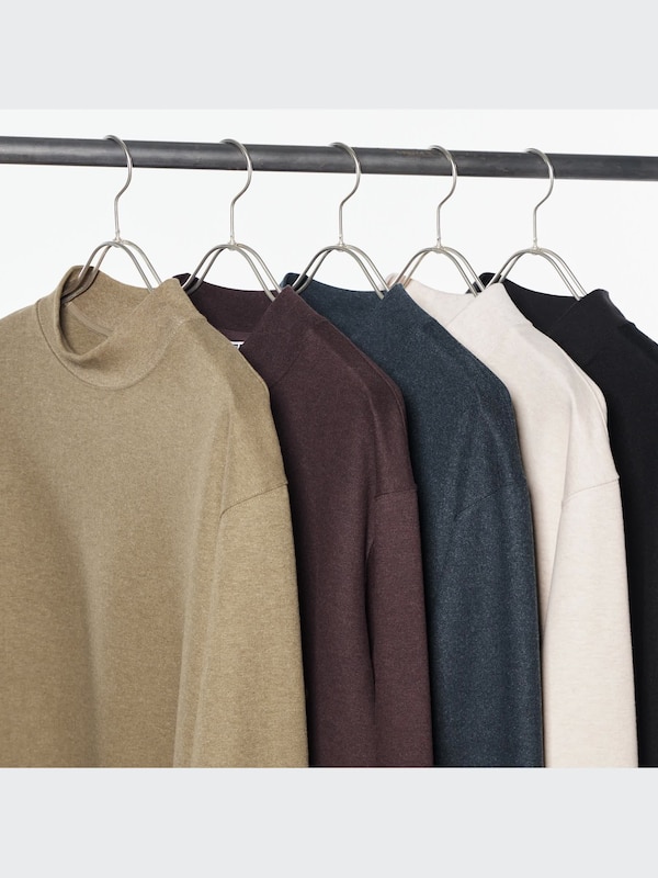 Brushed Jersey Mock Neck Long-Sleeve T-Shirt