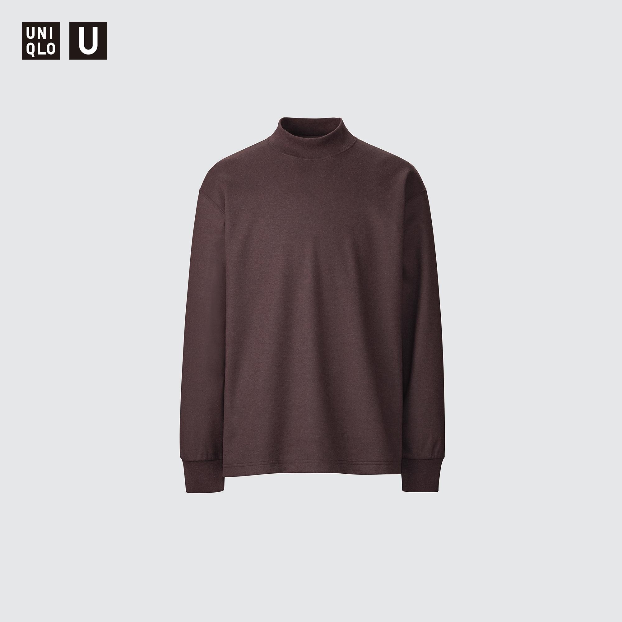 BRUSHED JERSEY MOCK NECK LONG SLEEVE T-SHIRT