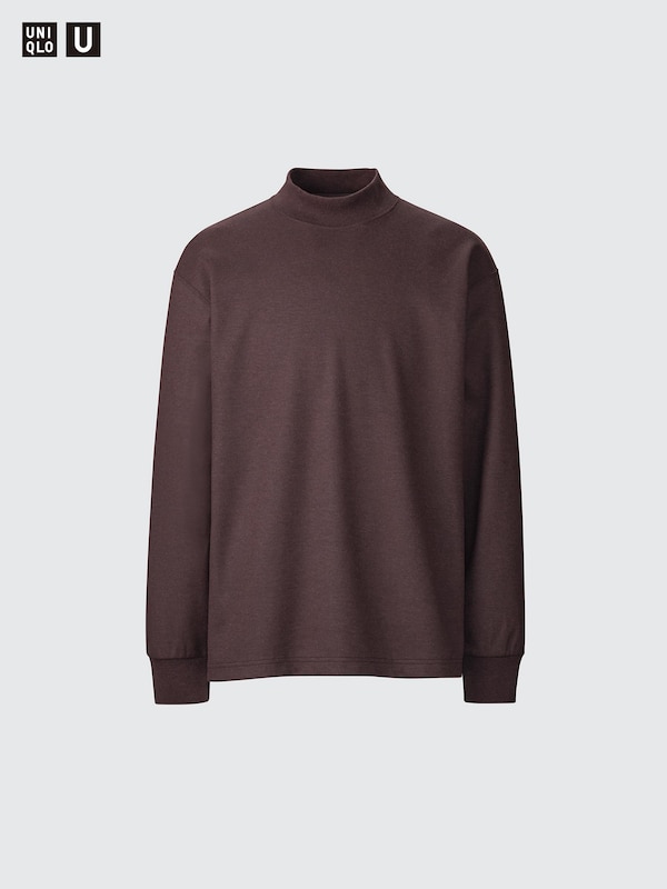 Brushed Jersey Mock Neck Long-Sleeve T-Shirt