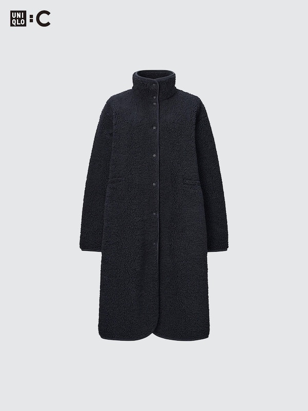 Gefütterter Fleece Mantel mit Stehkragen
