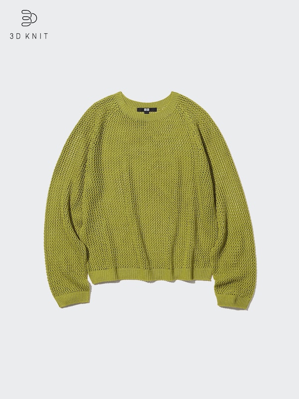 3D Knit Mesh Long-Sleeve Crew Neck Sweater