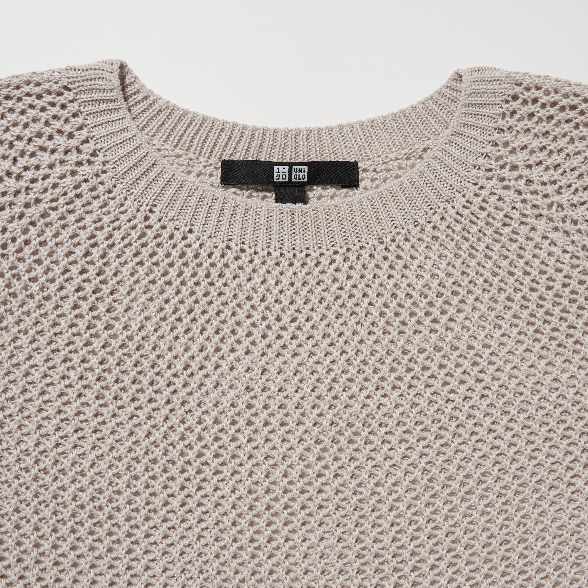 3D Knit Mesh Long-Sleeve Crew Neck Sweater