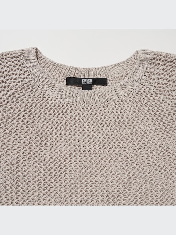 3D Knit Mesh Long-Sleeve Crew Neck Sweater