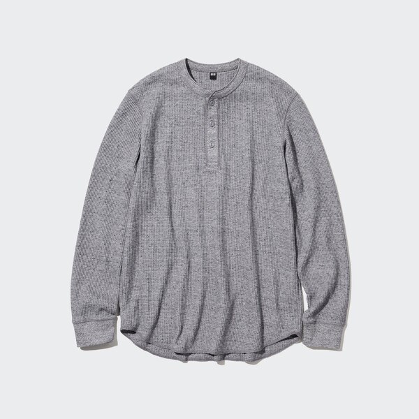 Waffle Henley Neck Long-Sleeve T-Shirt | UNIQLO US