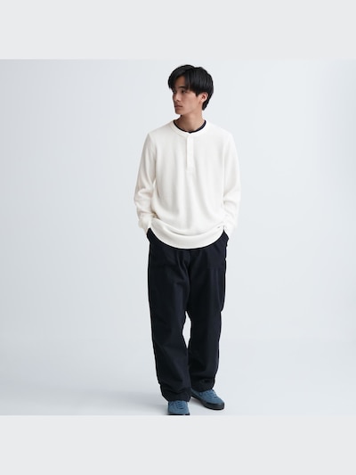Waffle Henley Neck T-Shirt | Long-Sleeve