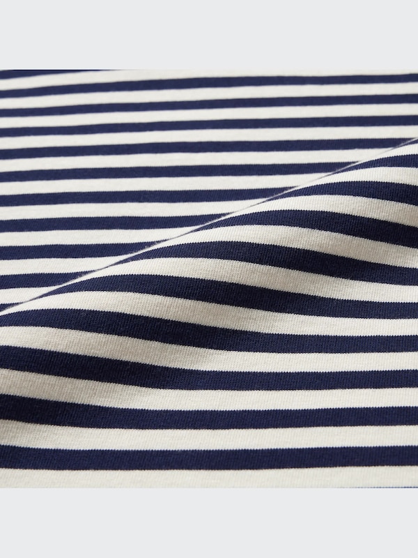 Washed Cotton Striped Crew Neck Long-Sleeve T-Shirt (Oversized)