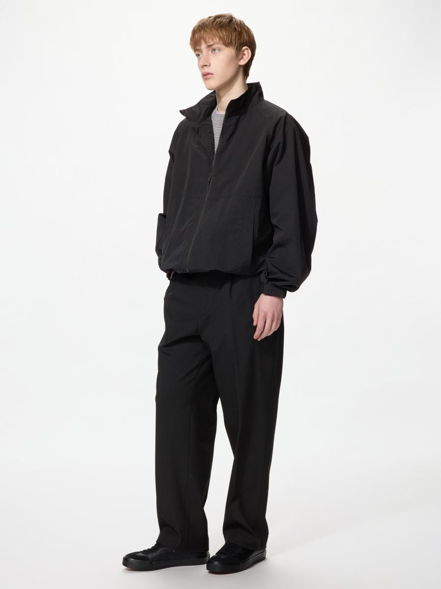 UNIQLO Men's Pleated Wide Pants, Black, Large