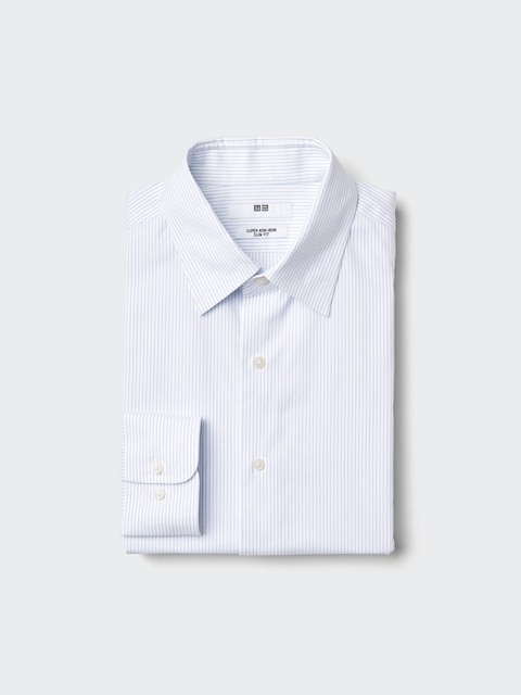 Uniqlo - Chemise Slim Sans Repassage (Rayée) - Bleu - Xs