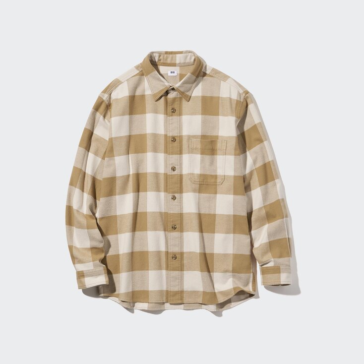 Uniqlo Algodón Camisa Franela Cuadros - Beige - L