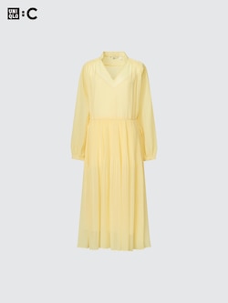 Women's Chiffon Pleated Long-Sleeve Dress | UNIQLO US