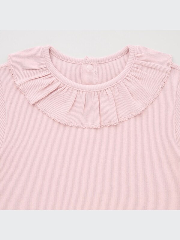 Ribbed Frill Crew Neck Long-Sleeve T-Shirt
