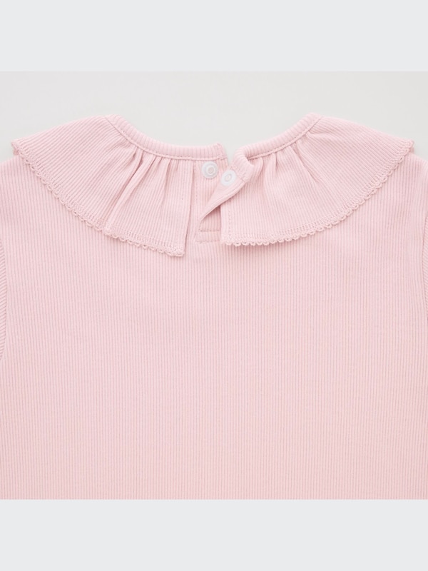 Ribbed Frill Crew Neck Long-Sleeve T-Shirt