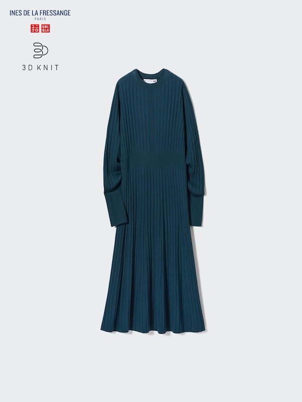 INES DE LA FRESSANGE 3D KNIT WIDE RIBBED CREW NECK DRESS