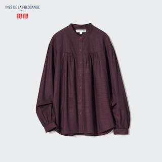 Volume Checked Long-Sleeve Blouse (Ines de la Fressange)