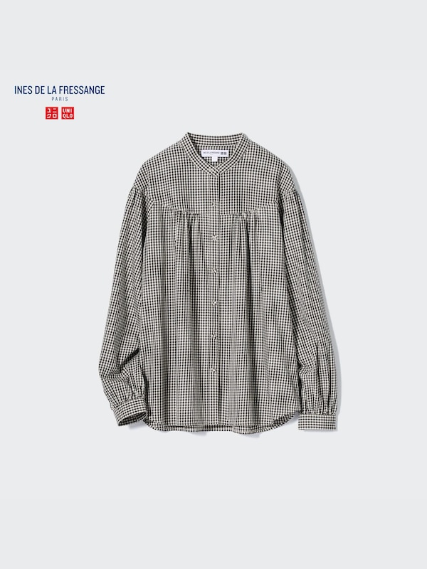 Volume Checked Long-Sleeve Blouse