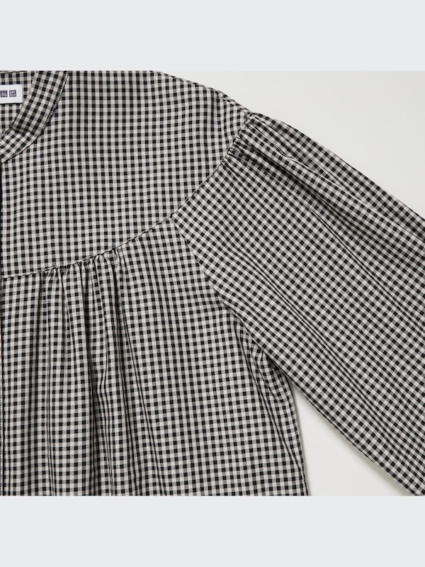 Volume Checked Long-Sleeve Blouse