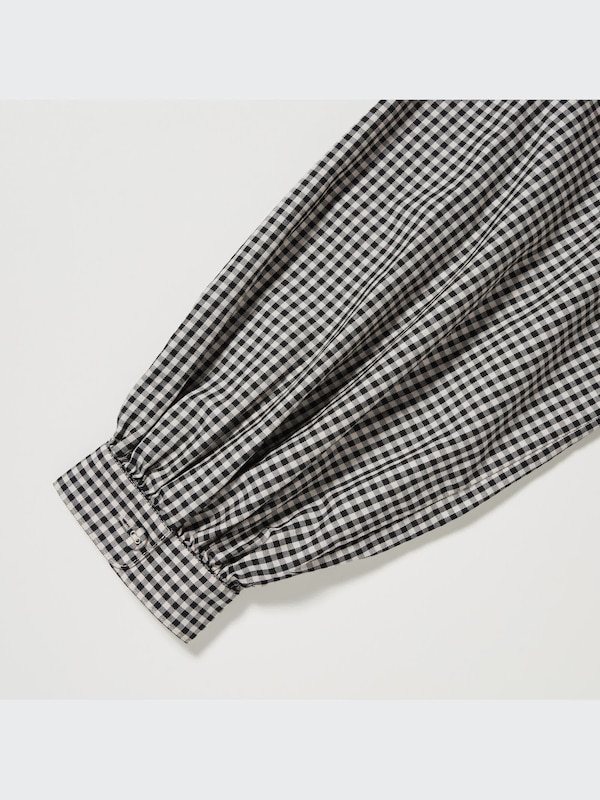 Volume Checked Long-Sleeve Blouse