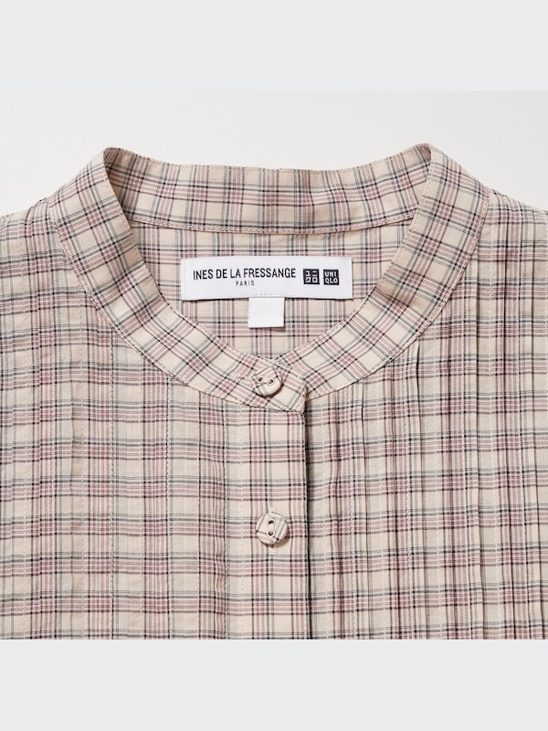 Pintuck Plaid Long-Sleeve Blouse