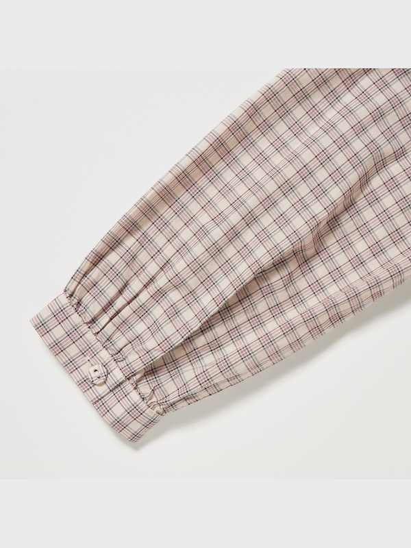Pintuck Plaid Long-Sleeve Blouse