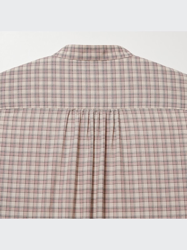 Pintuck Plaid Long-Sleeve Blouse