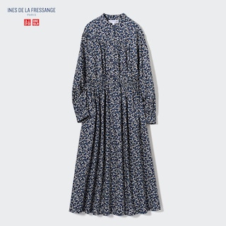 Cotton Twill Printed Volume Sleeve Long Dress (Ines de la Fressange)