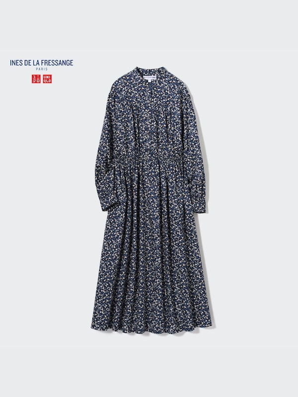 Cotton Twill Printed Volume Sleeve Long Dress
