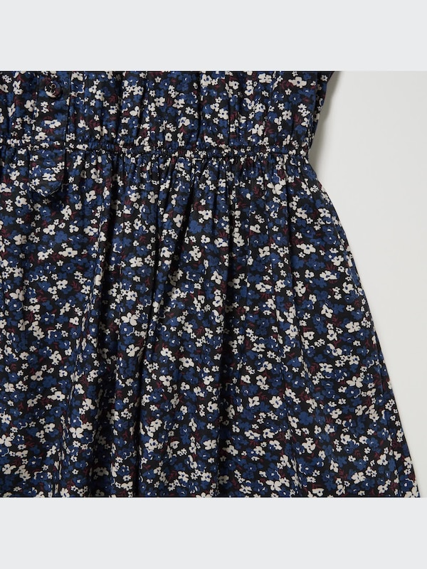 Cotton Twill Printed Volume Sleeve Long Dress