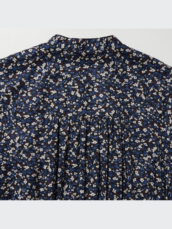 Cotton Twill Printed Volume Sleeve Long Dress
