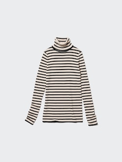 100 % Merinowolle Rollkragenpullover (gerippt, gestreift)