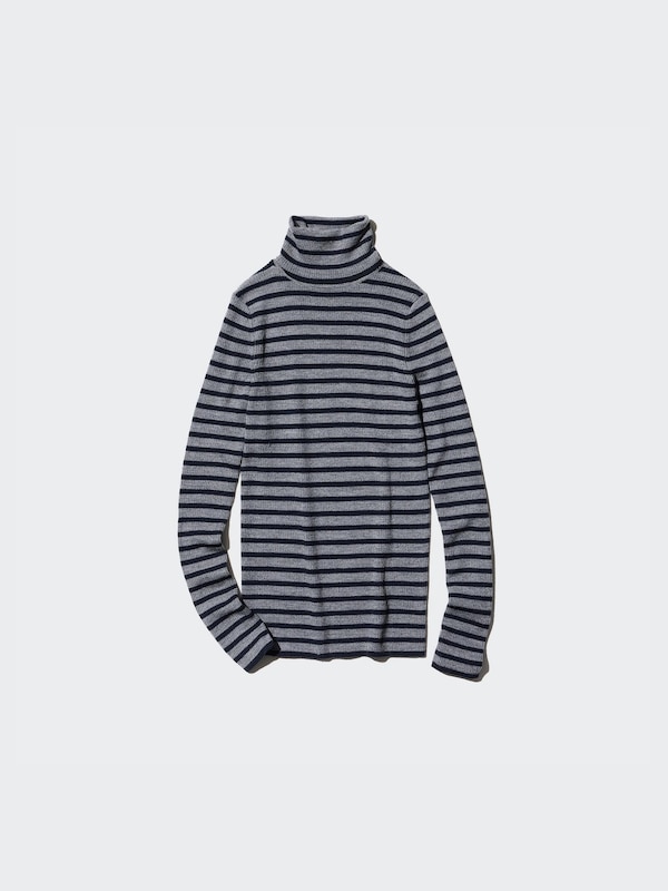 Merino Ribbed Sweater | Turtleneck | Striped