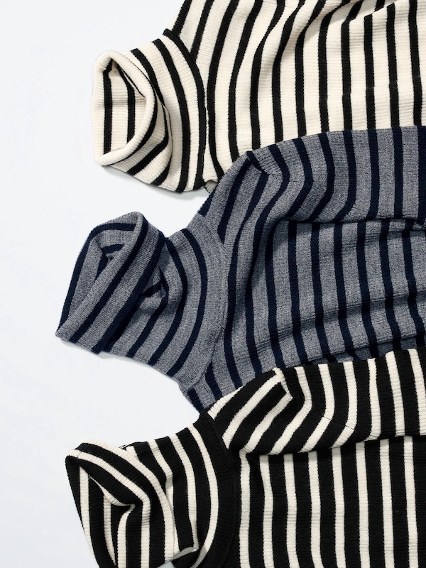 Merino Ribbed Sweater | Turtleneck | Striped