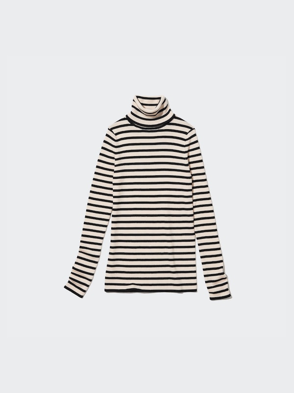 Merino Ribbed Sweater | Turtleneck | Striped