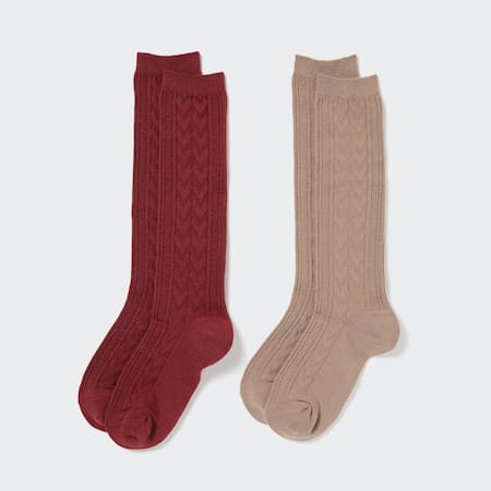 Girls HEATTECH Cable Knit High Thermal Socks (Two Pairs)